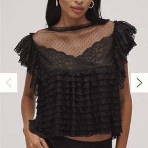 Free People Black Lace Ruffle Blouse